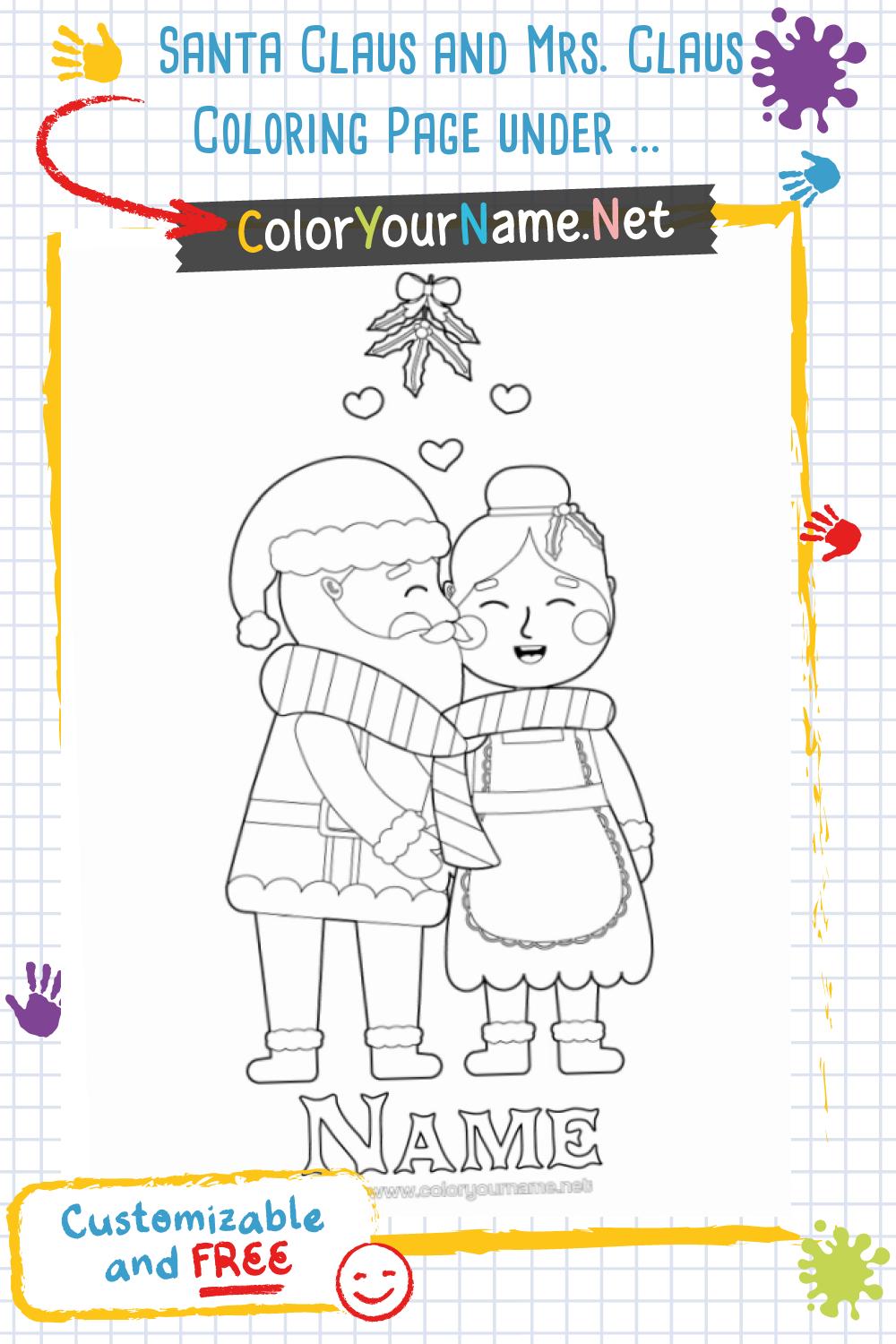 Santa Claus and Mrs. Claus Coloring Page under the Mistletoe ...