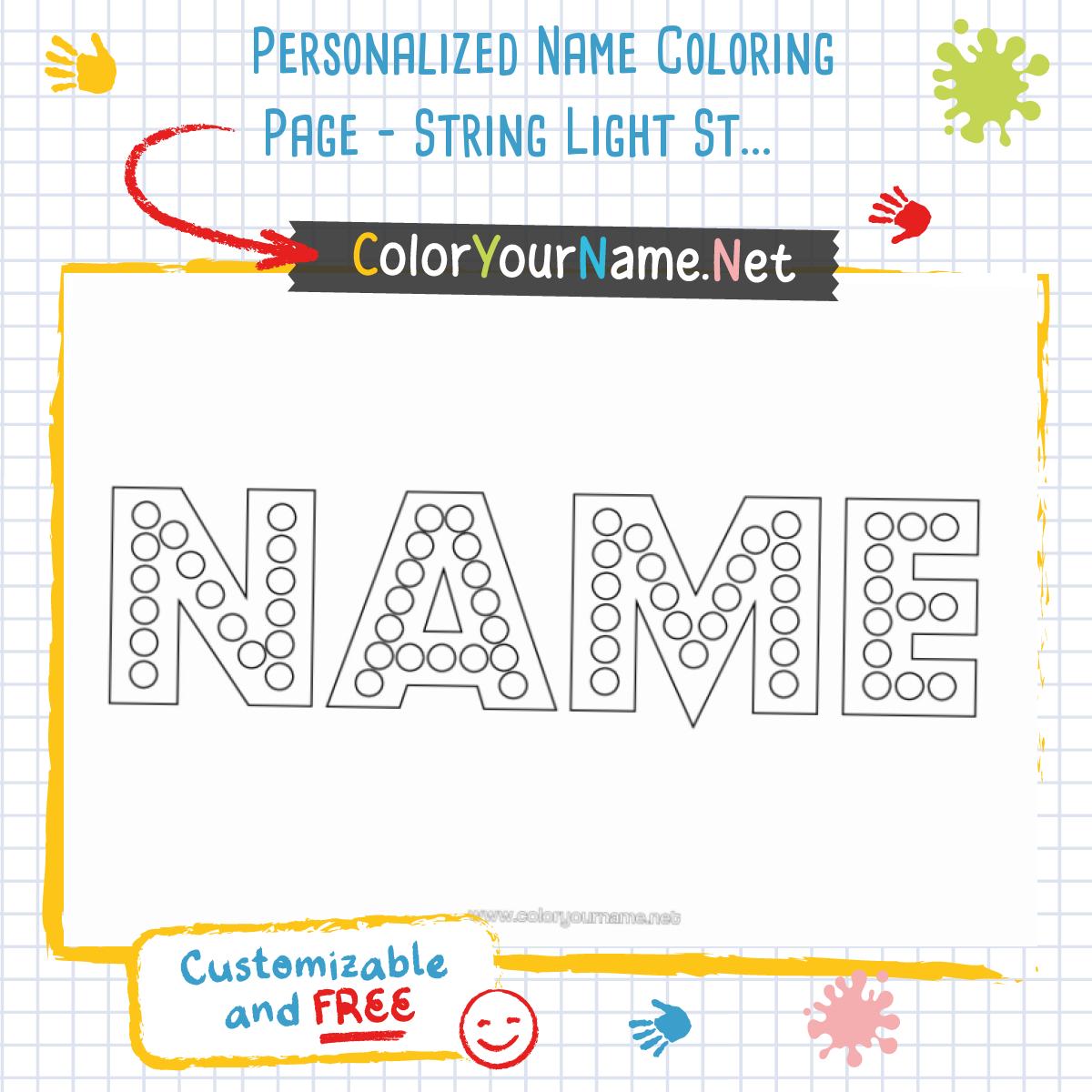Personalized Name Coloring Page - String Light Style - Customizable Letters