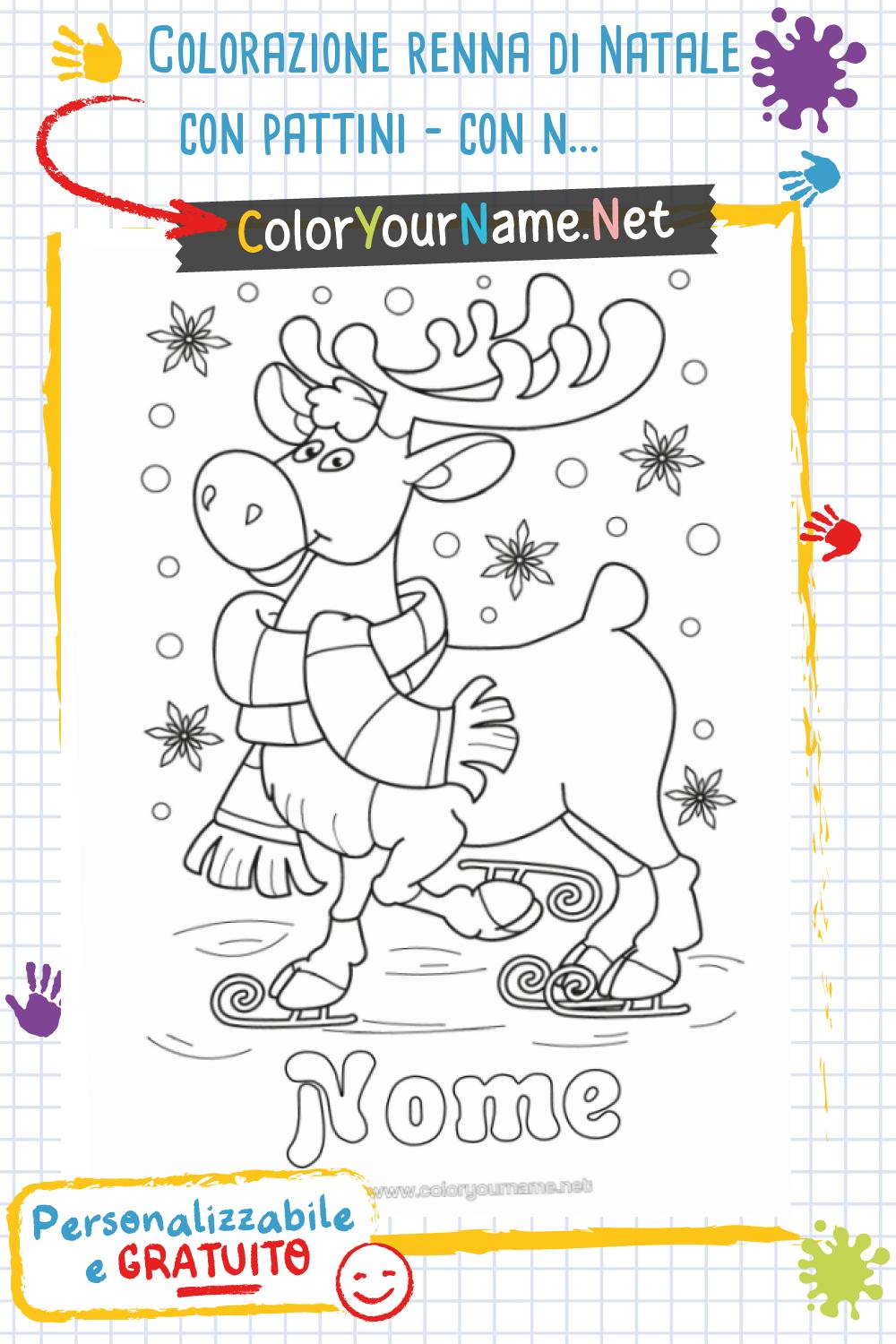 Colorazione renna di Natale con pattini – con nome personalizzabile