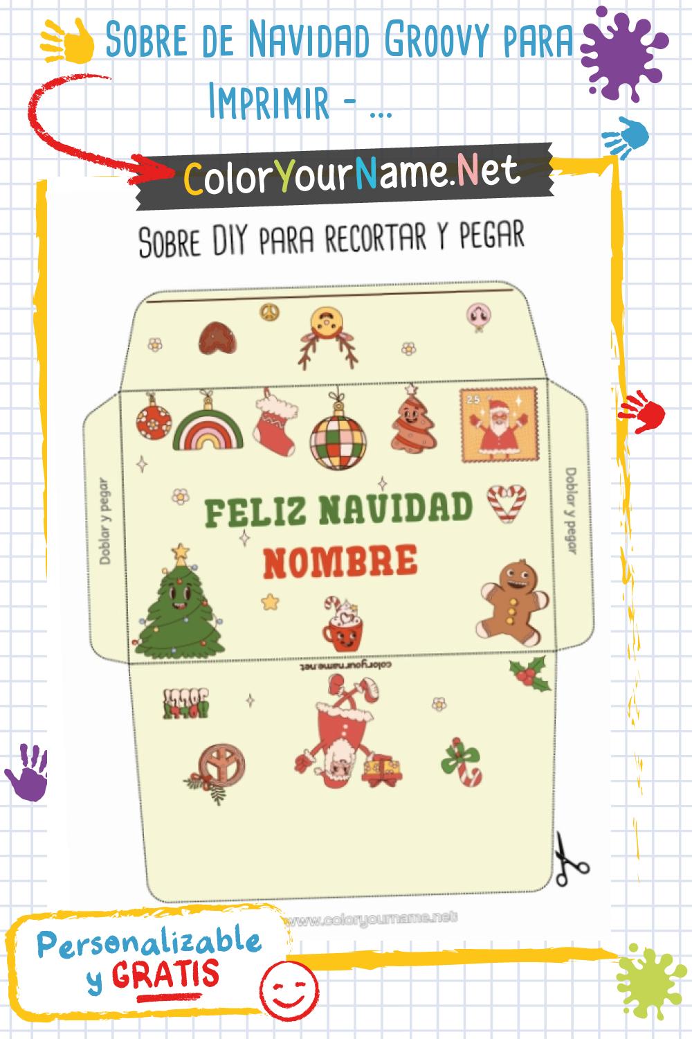 Sobre de Navidad Groovy para Imprimir – DIY personalizable con nombre