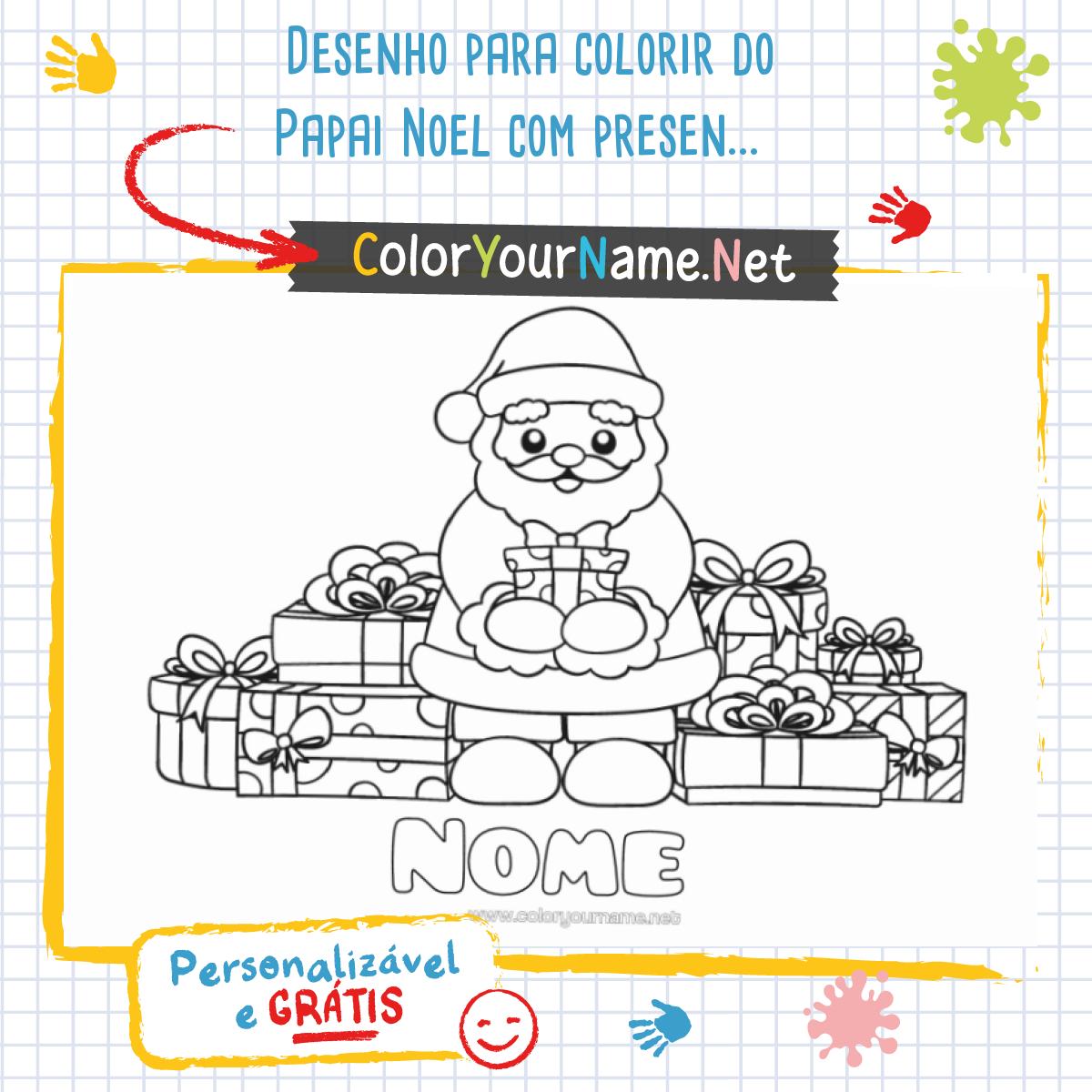 Desenho para colorir do Papai Noel com presentes para personalizar com ...