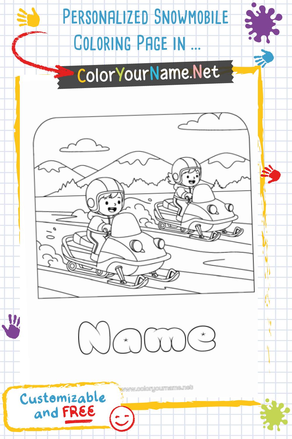 Personalized Snowmobile Coloring Page in the Mountains – Free Winter ...