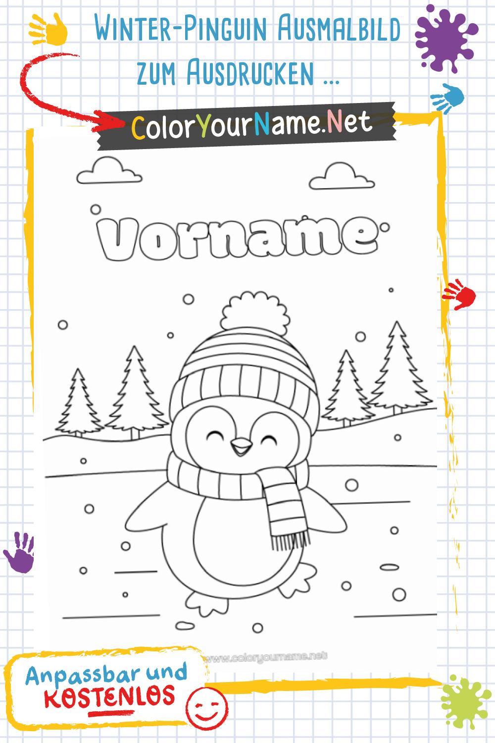 Winter-Pinguin Ausmalbild zum Ausdrucken – kostenlos und anpassbar