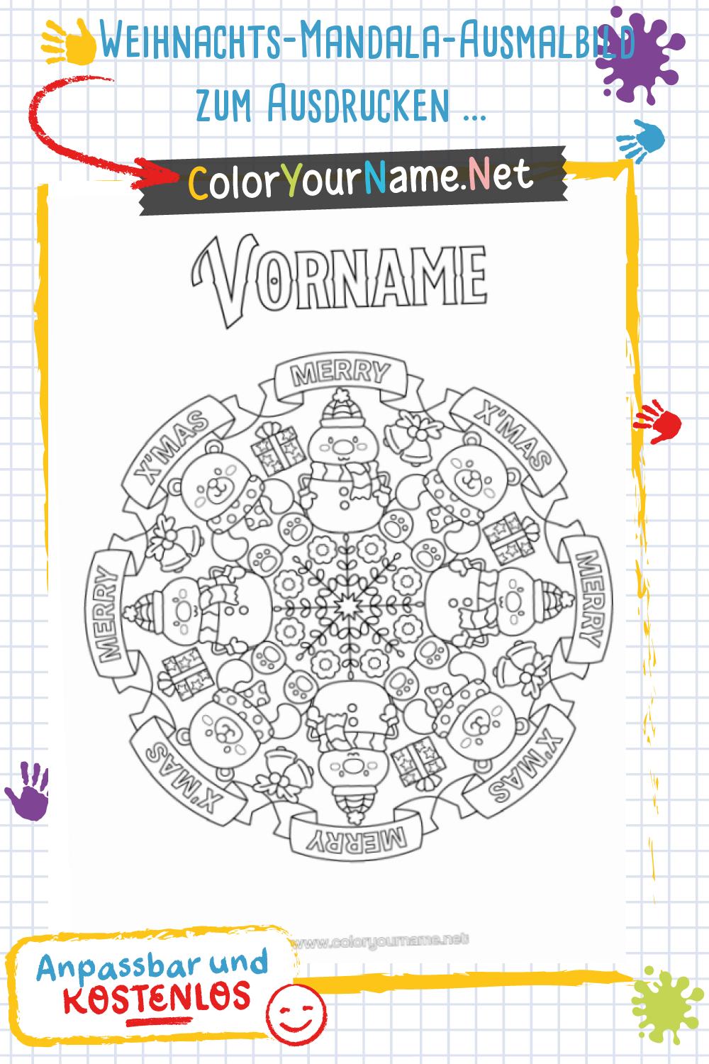 Weihnachts-Mandala-Ausmalbild zum Ausdrucken – Kostenlos und anpassbar