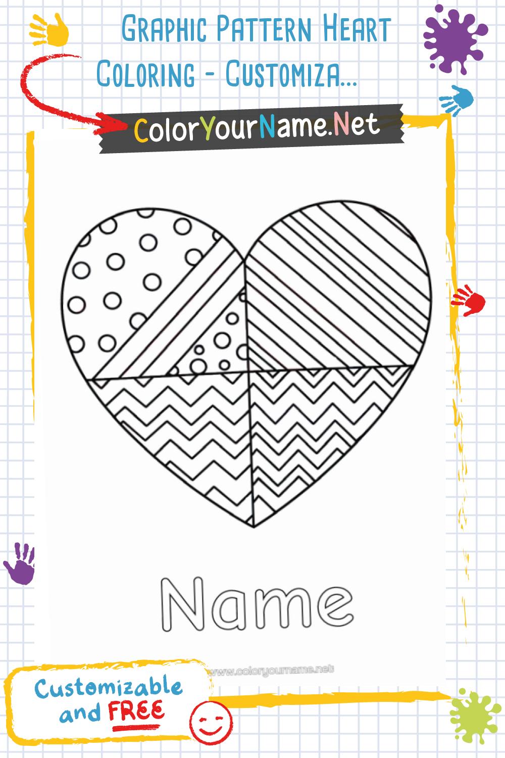 Graphic Pattern Heart Coloring – Customizable Name