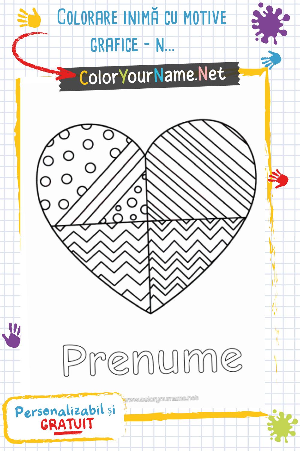 Colorare inimă cu motive grafice – nume personalizabil