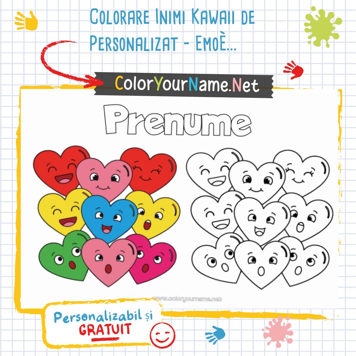 Colorare Inimi Kawaii de Personalizat – Emoții și Afecțiune