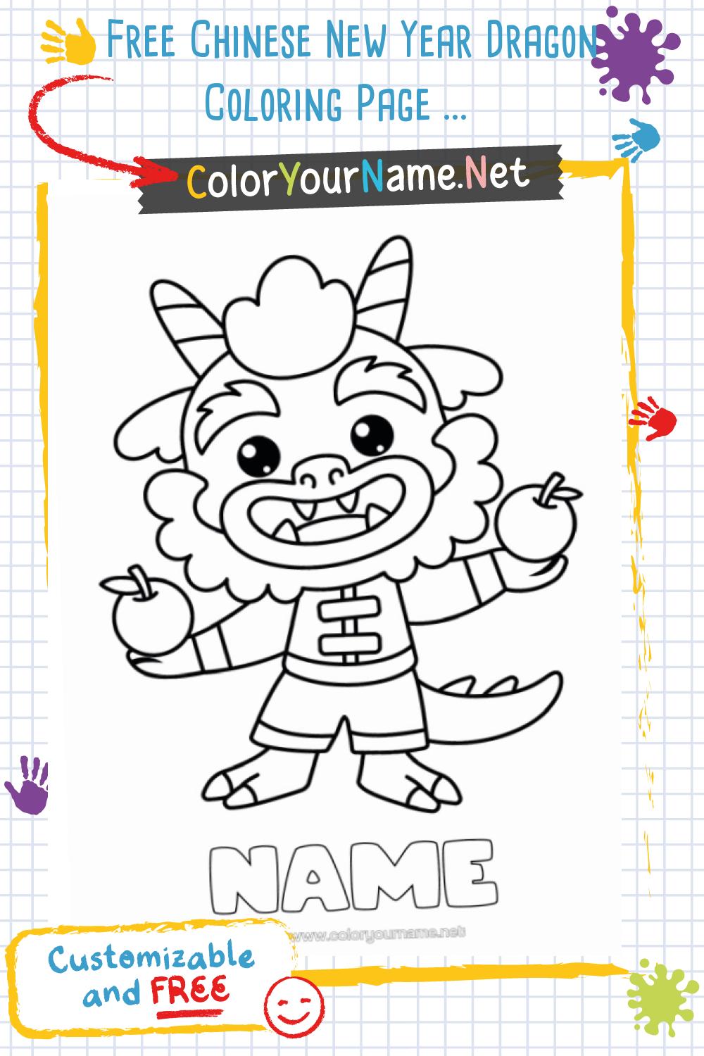 Free Chinese New Year Dragon Coloring Page – Personalizable with Name