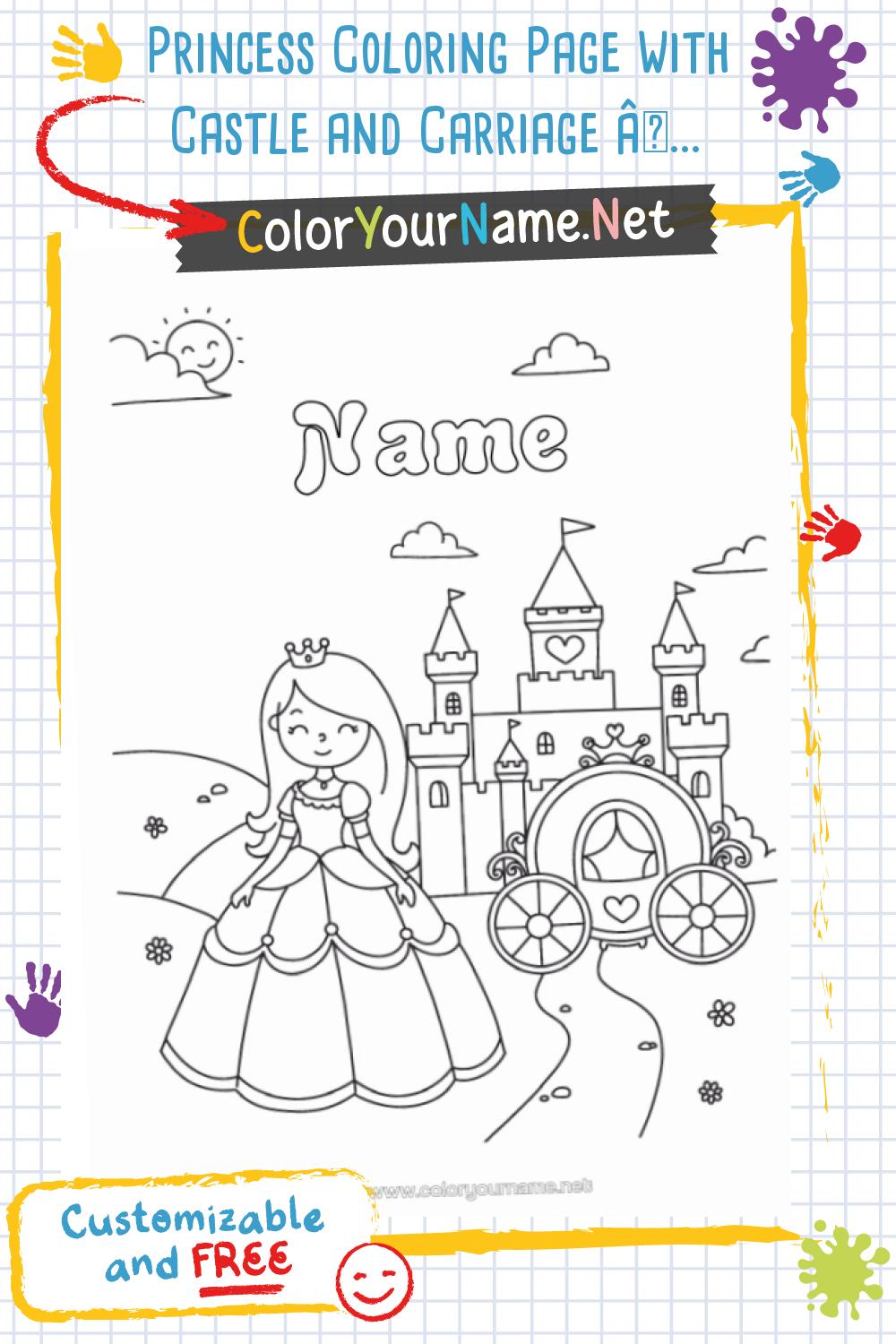 Princess Coloring Page with Castle and Carriage – A Magical ...