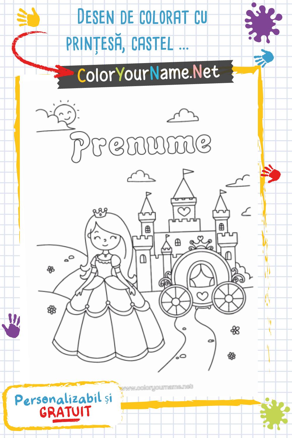 Desen de colorat cu prințesă, castel și căruță – model fermecat ...