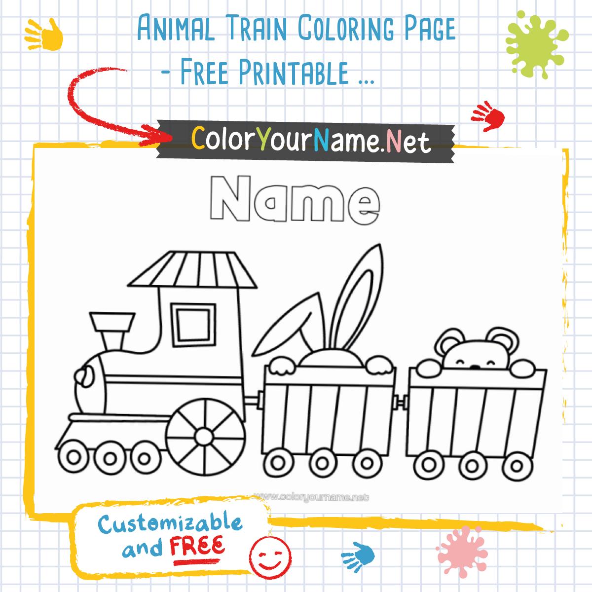 Animal Train Coloring Page – Free Printable and Customizable Drawing
