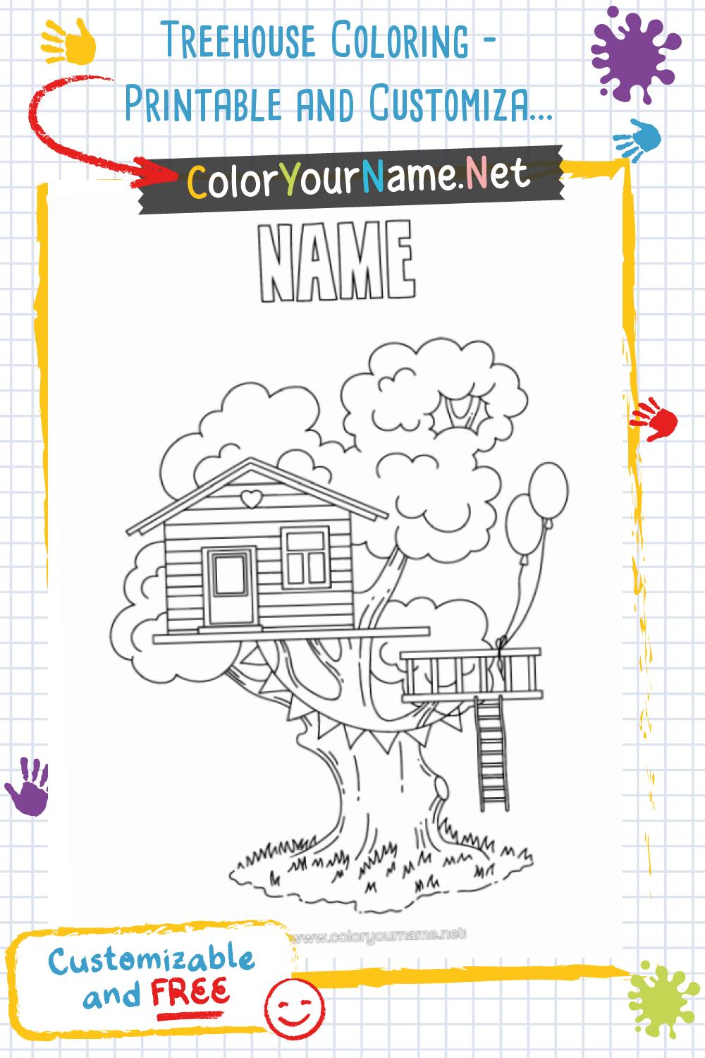 Treehouse Coloring – Printable and Customizable Wooden House