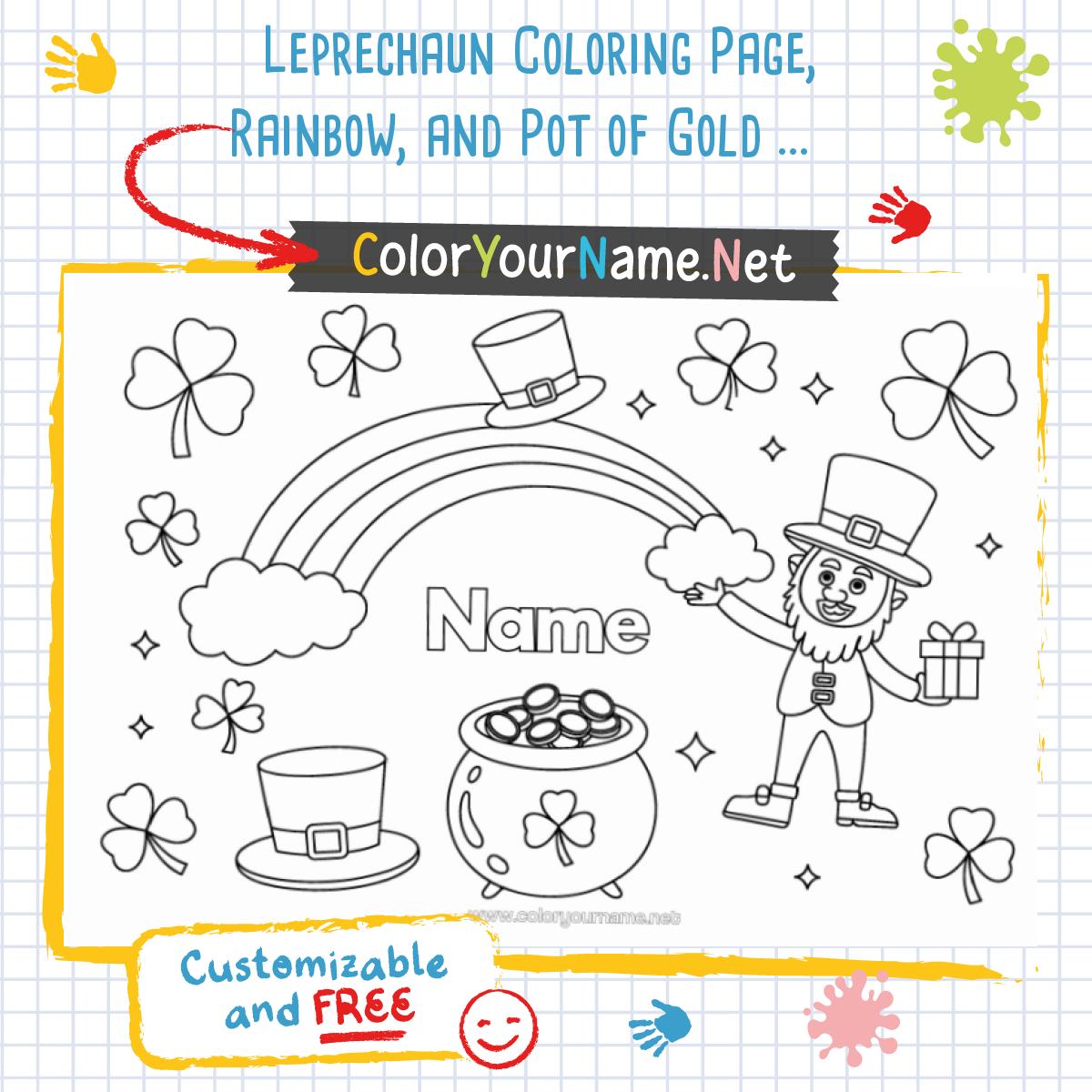 Leprechaun Coloring Page, Rainbow, and Pot of Gold – St. Patrick's Day ...