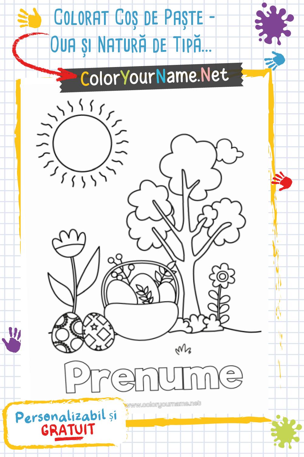 Colorat Coș de Paște – Oua și Natură de Tipărit și Personalizat