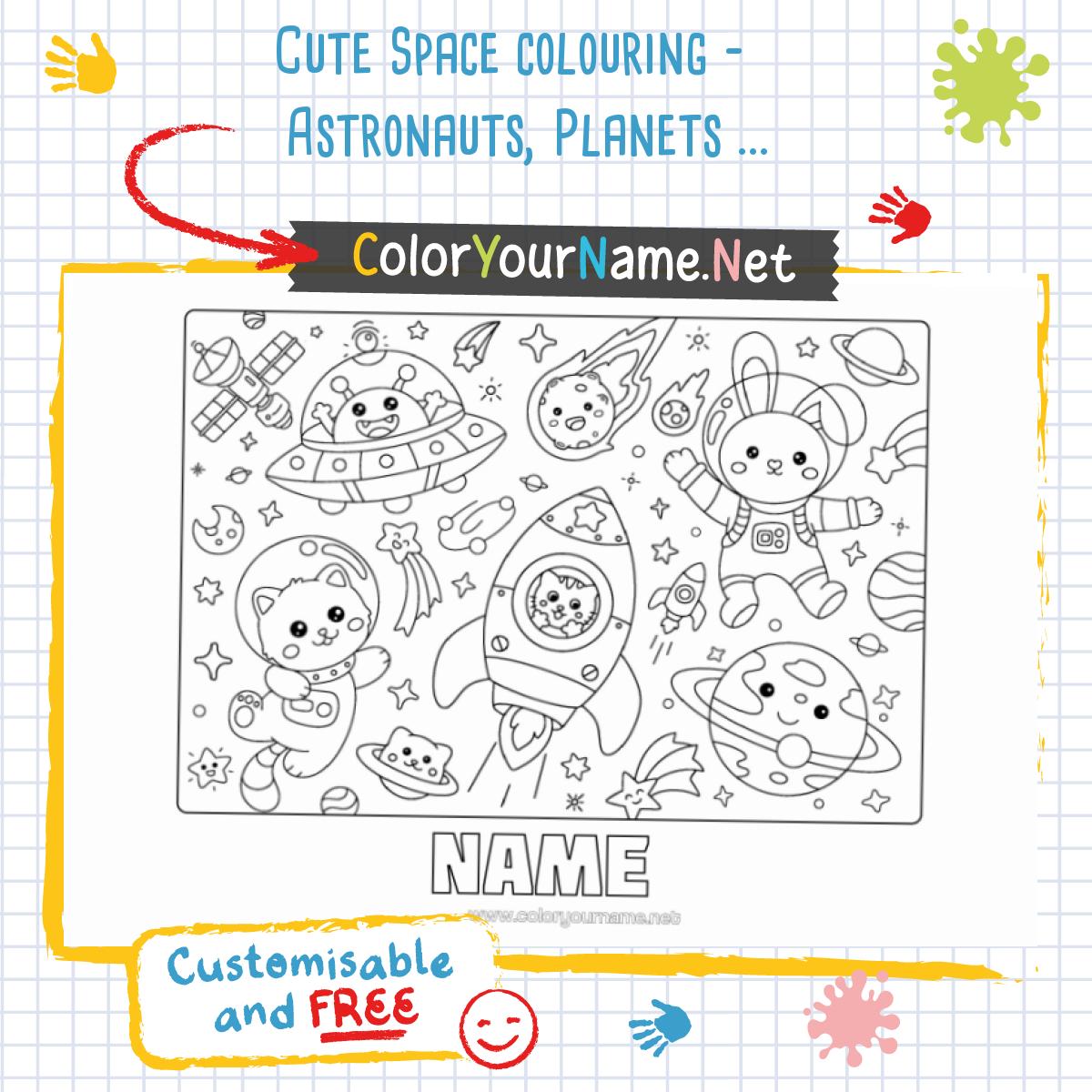 Cute Space colouring – Astronauts, Planets and UFOs to Print