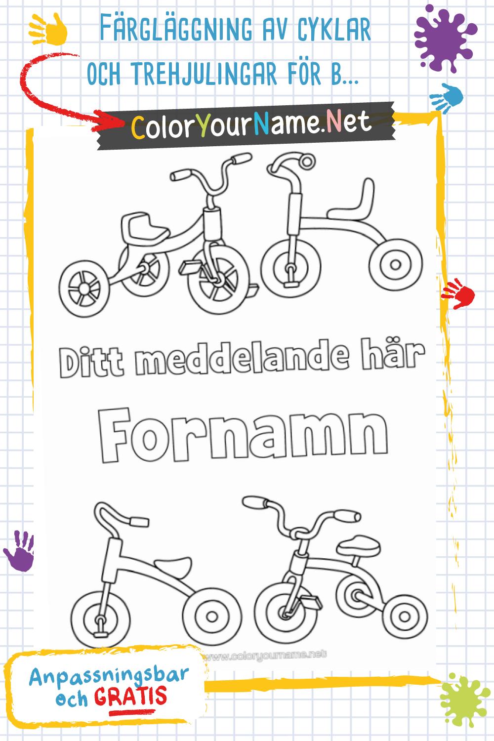 Färgläggning av cyklar och trehjulingar för barn med anpassningsbart ...