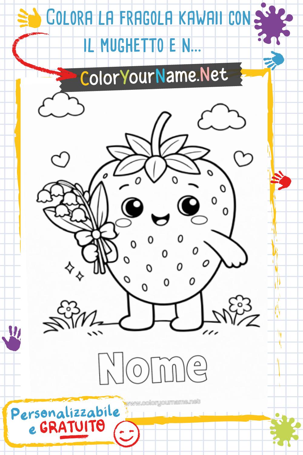 Colora la fragola kawaii con il mughetto e nome personalizzabile ...