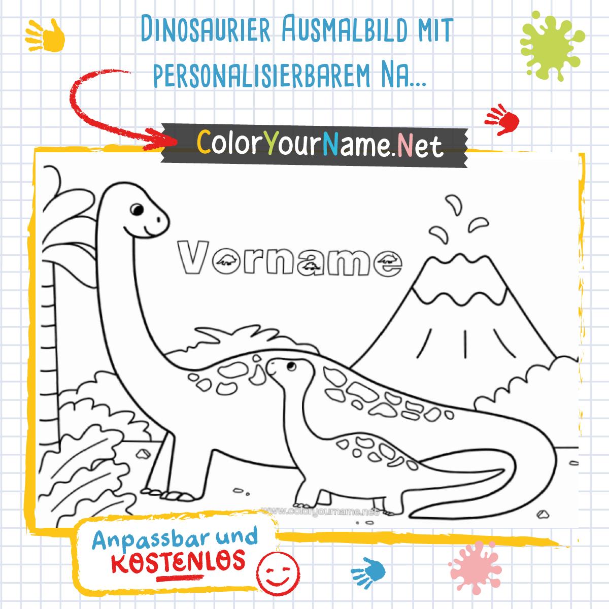 Dinosaurier Ausmalbild mit personalisierbarem Namen oder Nachricht