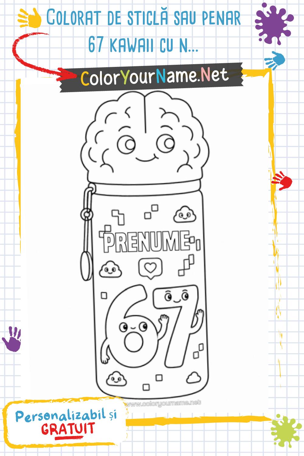 Colorat de sticlă sau penar 67 kawaii cu nume personalizabil