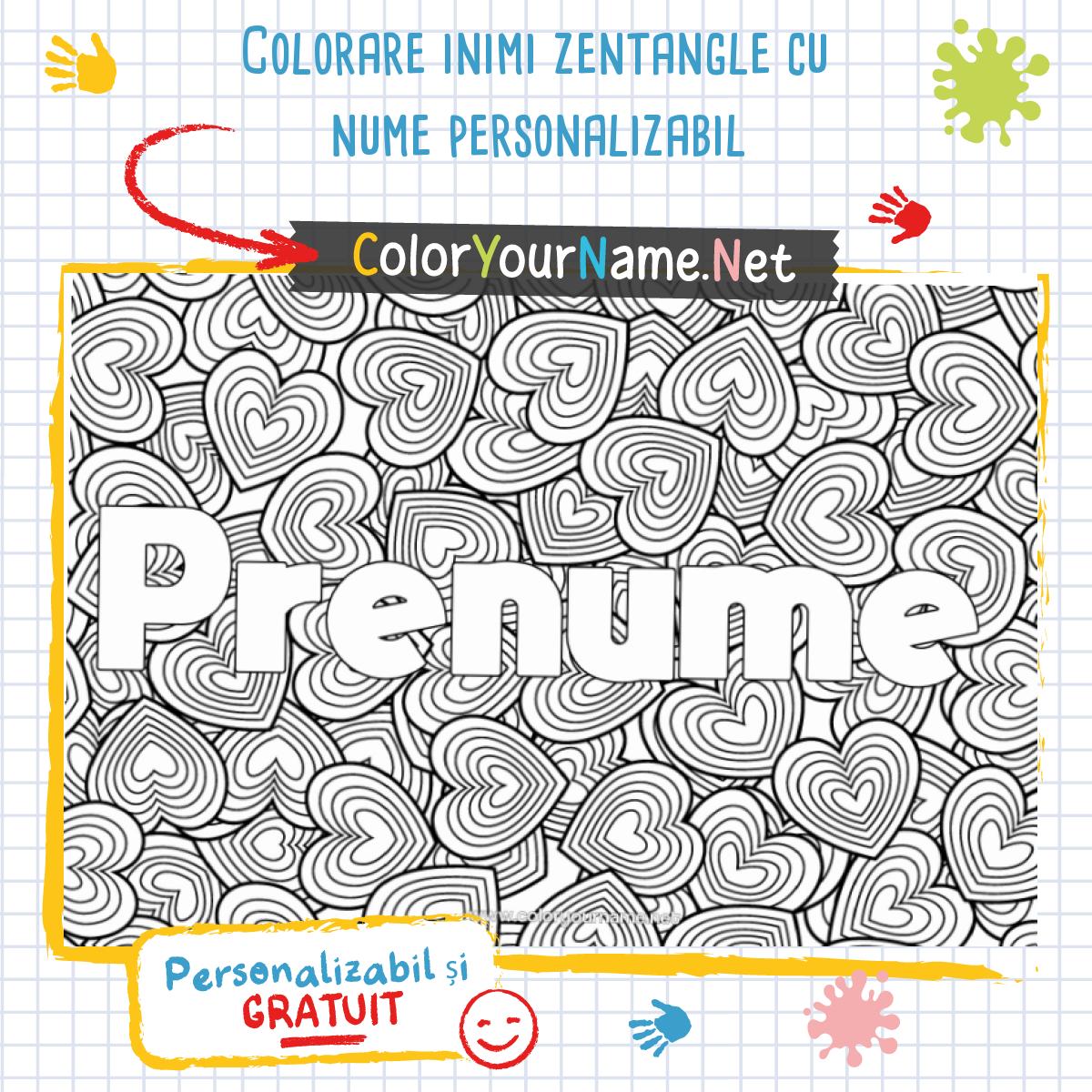 Colorare inimi zentangle cu nume personalizabil
