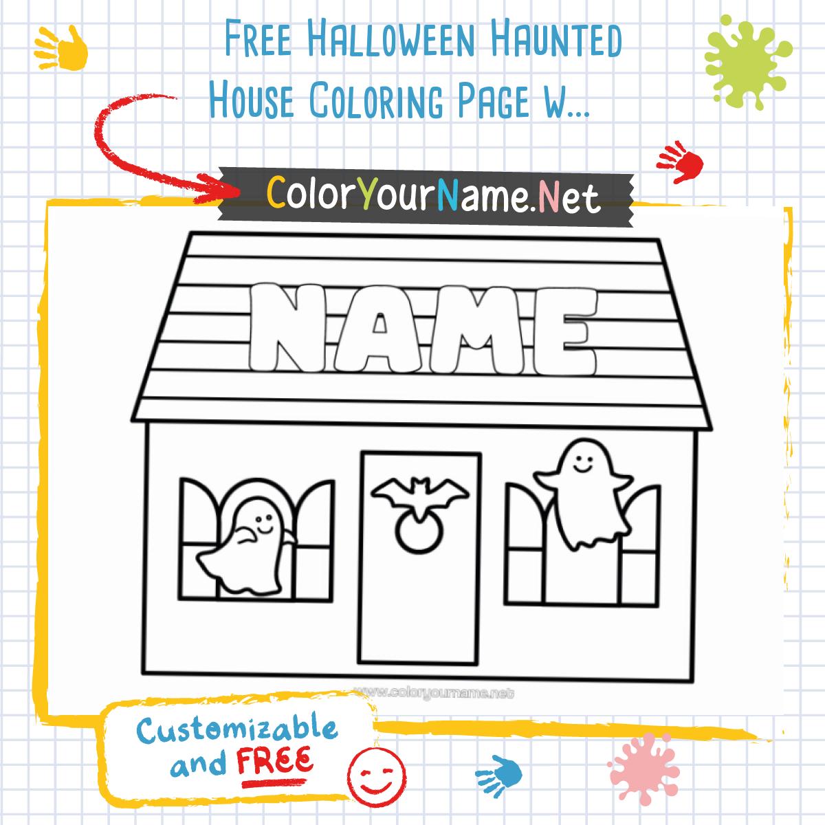 Free Halloween Haunted House Coloring Page with Customizable Ghosts