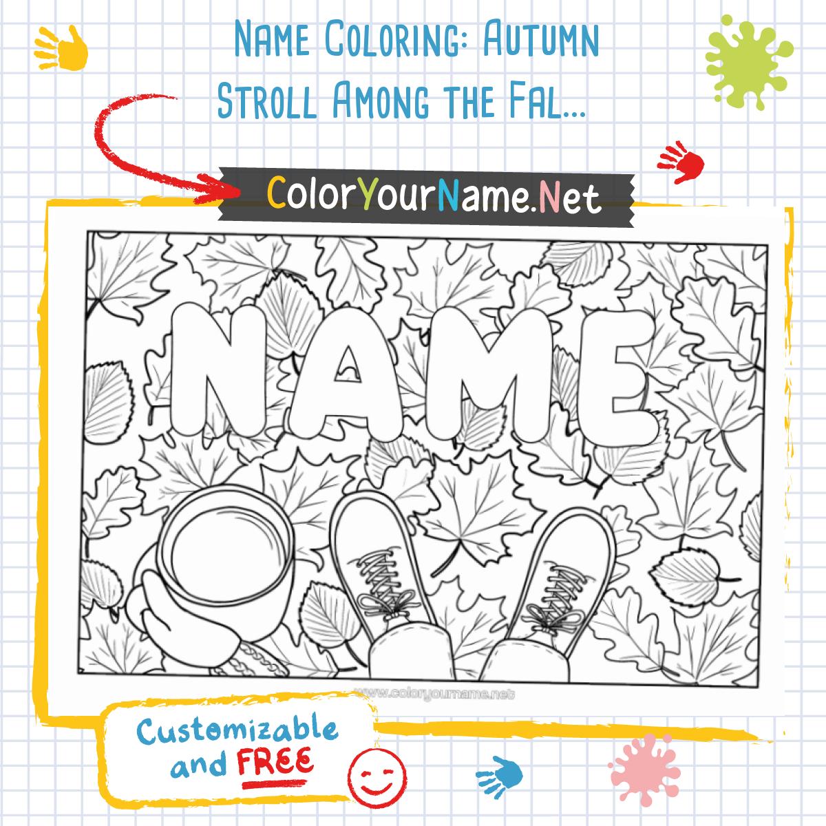 Name Coloring: Autumn Stroll Among the Fallen Leaves