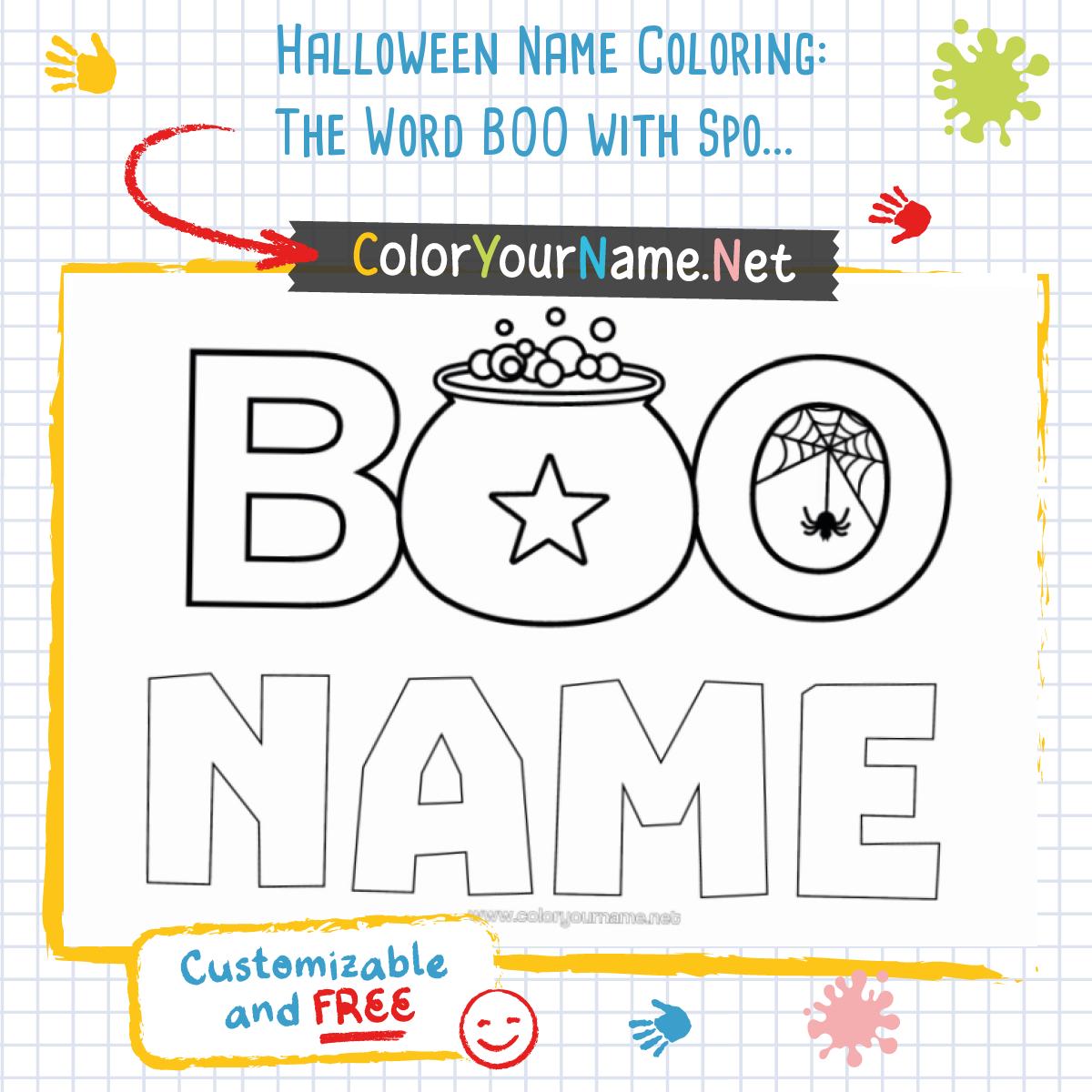 Halloween Name Coloring: The Word BOO with Spooky Patterns