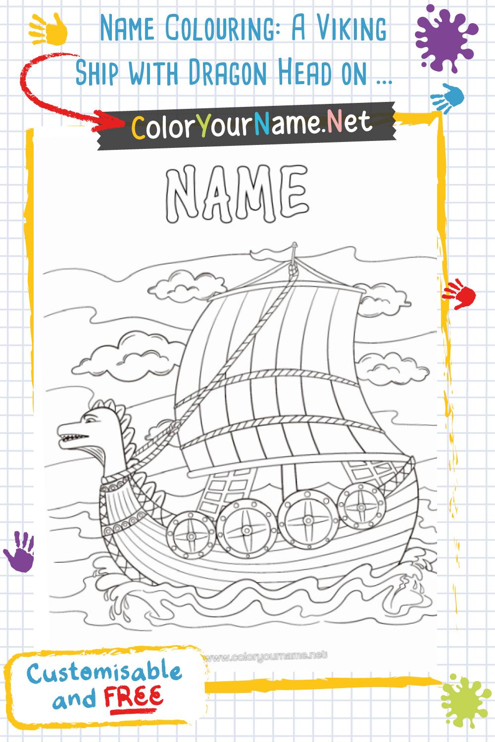 Name Colouring: A Viking Ship with Dragon Head on the Waves