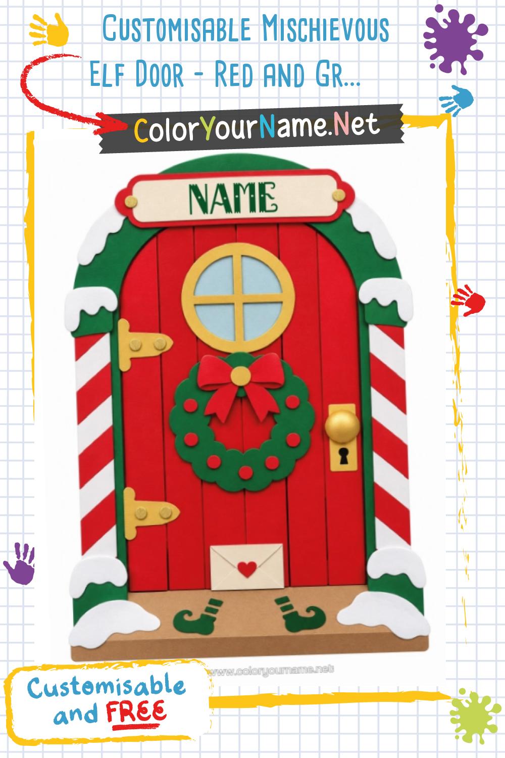 Customisable Mischievous Elf Door – Red and Green Design with Christmas ...