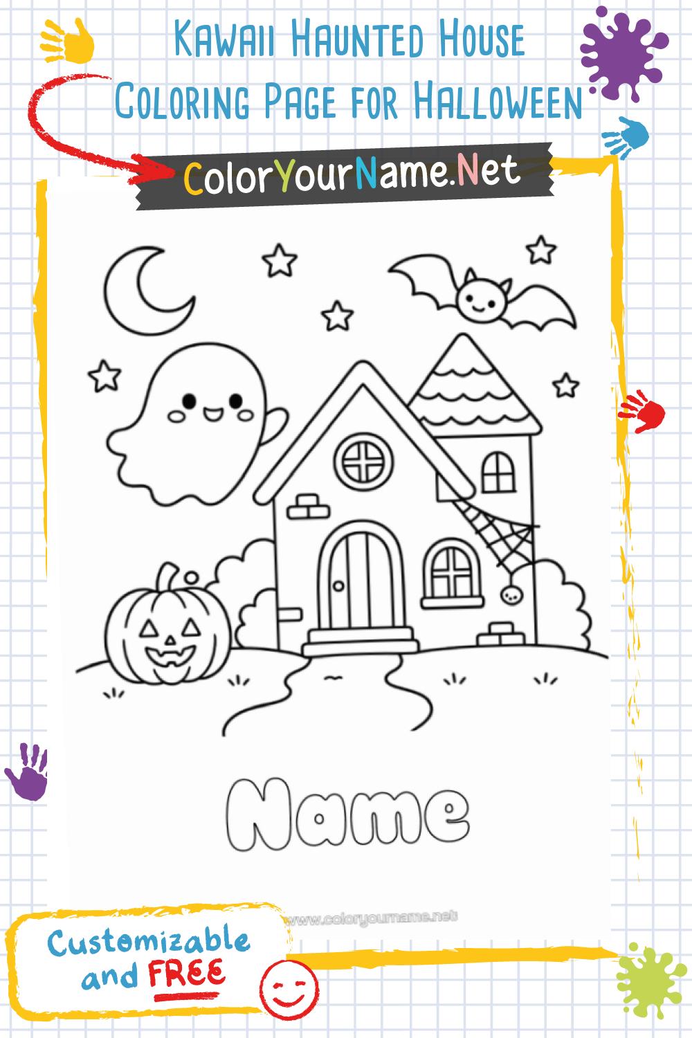 Kawaii Haunted House Coloring Page for Halloween
