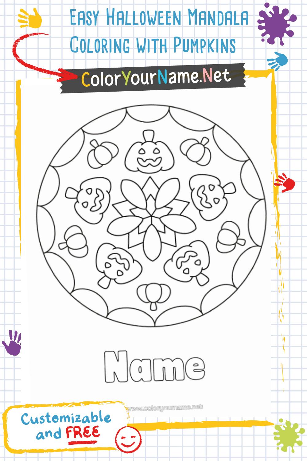 Easy Halloween Mandala Coloring with Pumpkins