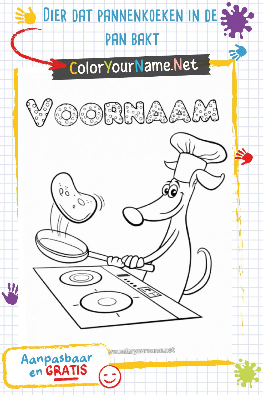 Dier dat pannenkoeken in de pan bakt