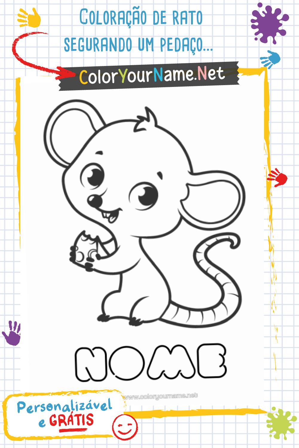 Coloração de rato segurando um pedaço de queijo
