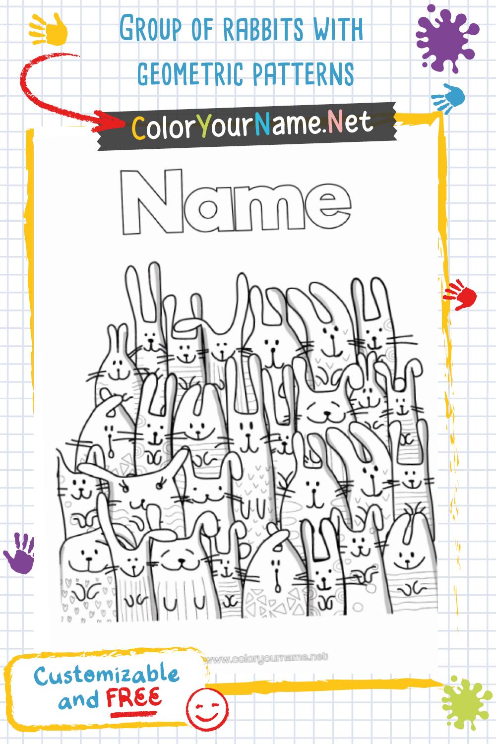 Group of rabbits with geometric patterns