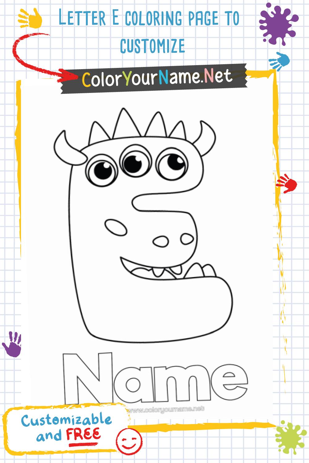 Letter E coloring page to customize