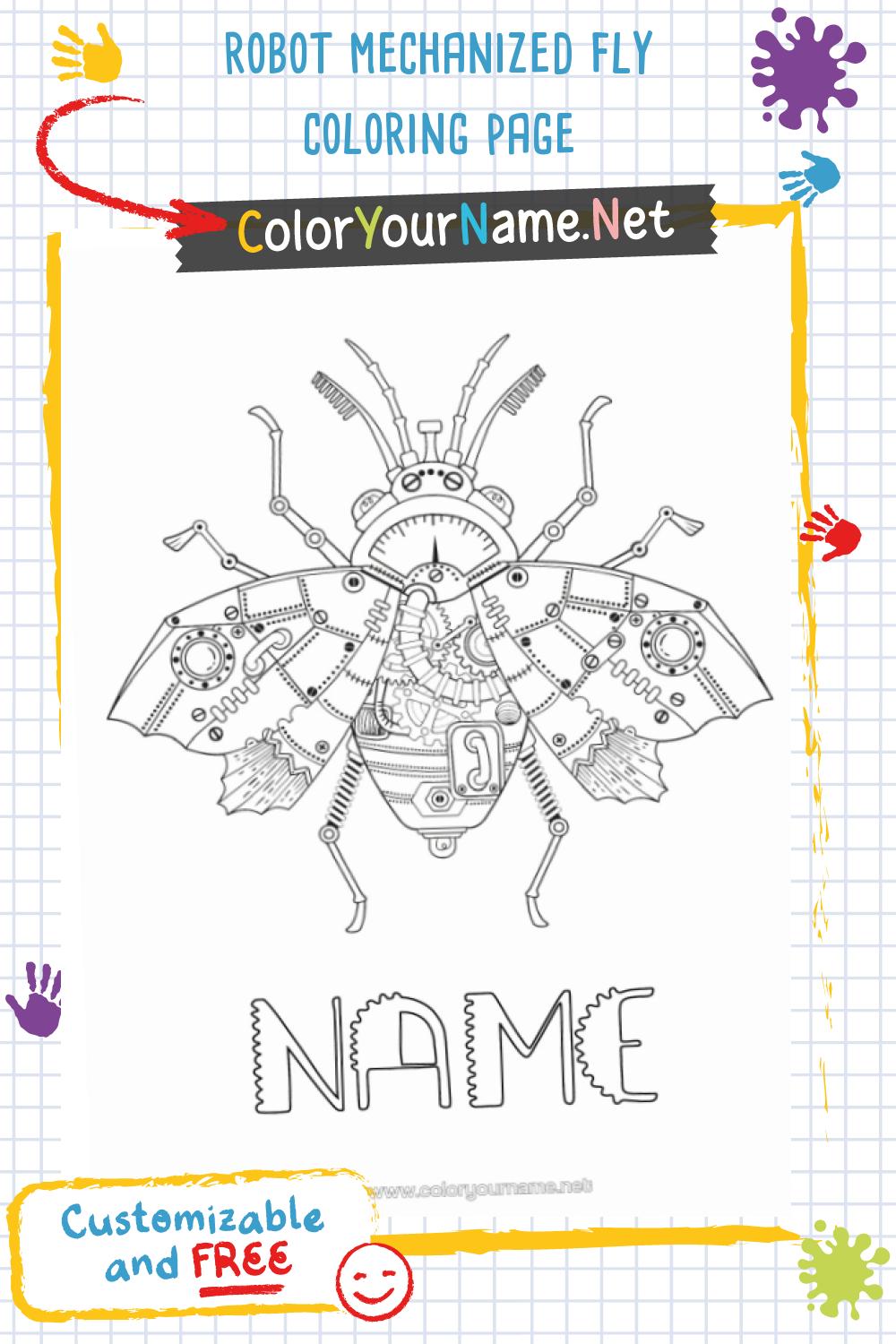 robot mechanized fly coloring page