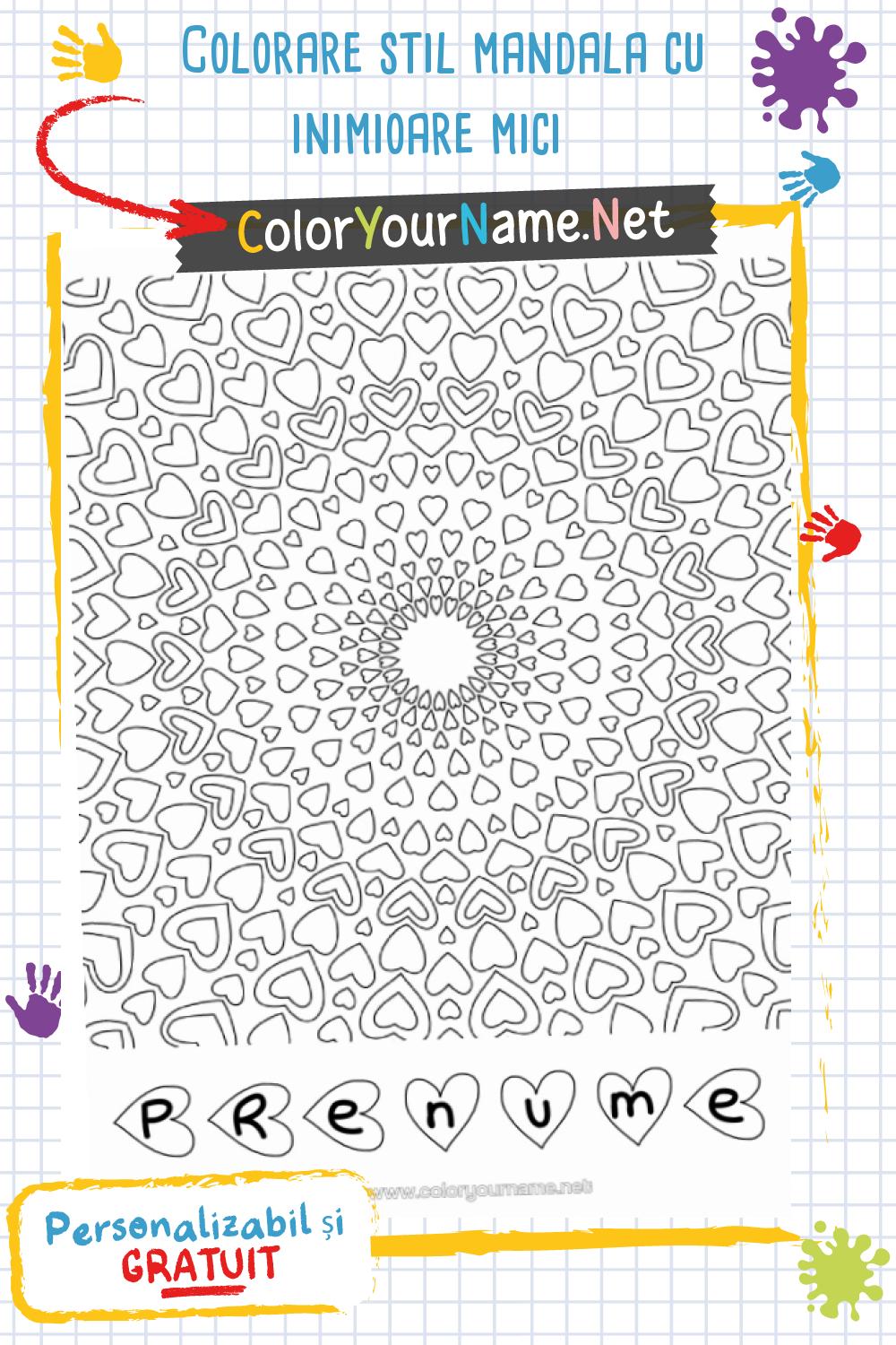 Colorare stil mandala cu inimioare mici