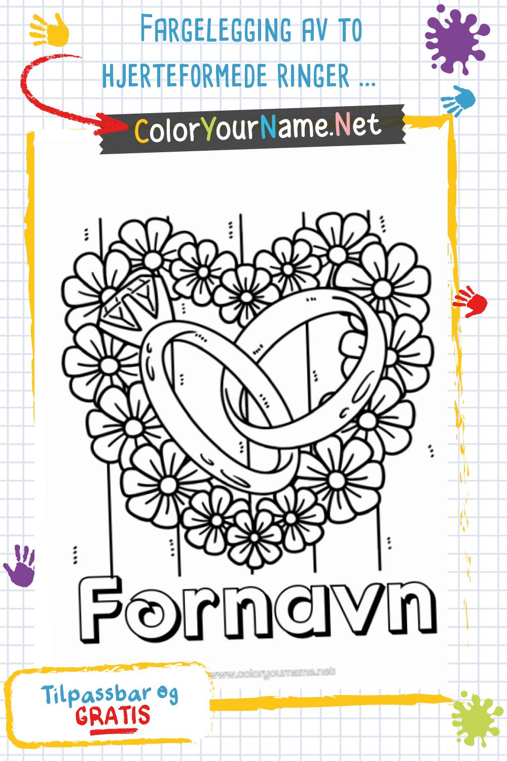 Fargelegging av to hjerteformede ringer med blomster