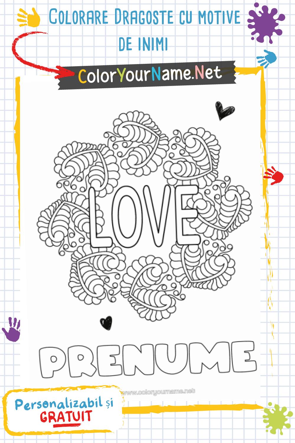 Colorare Dragoste cu motive de inimi