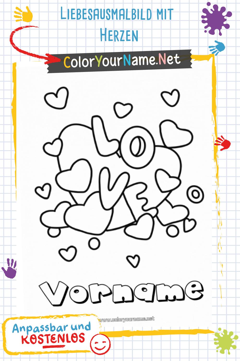  Liebesausmalbild mit Herzen 
