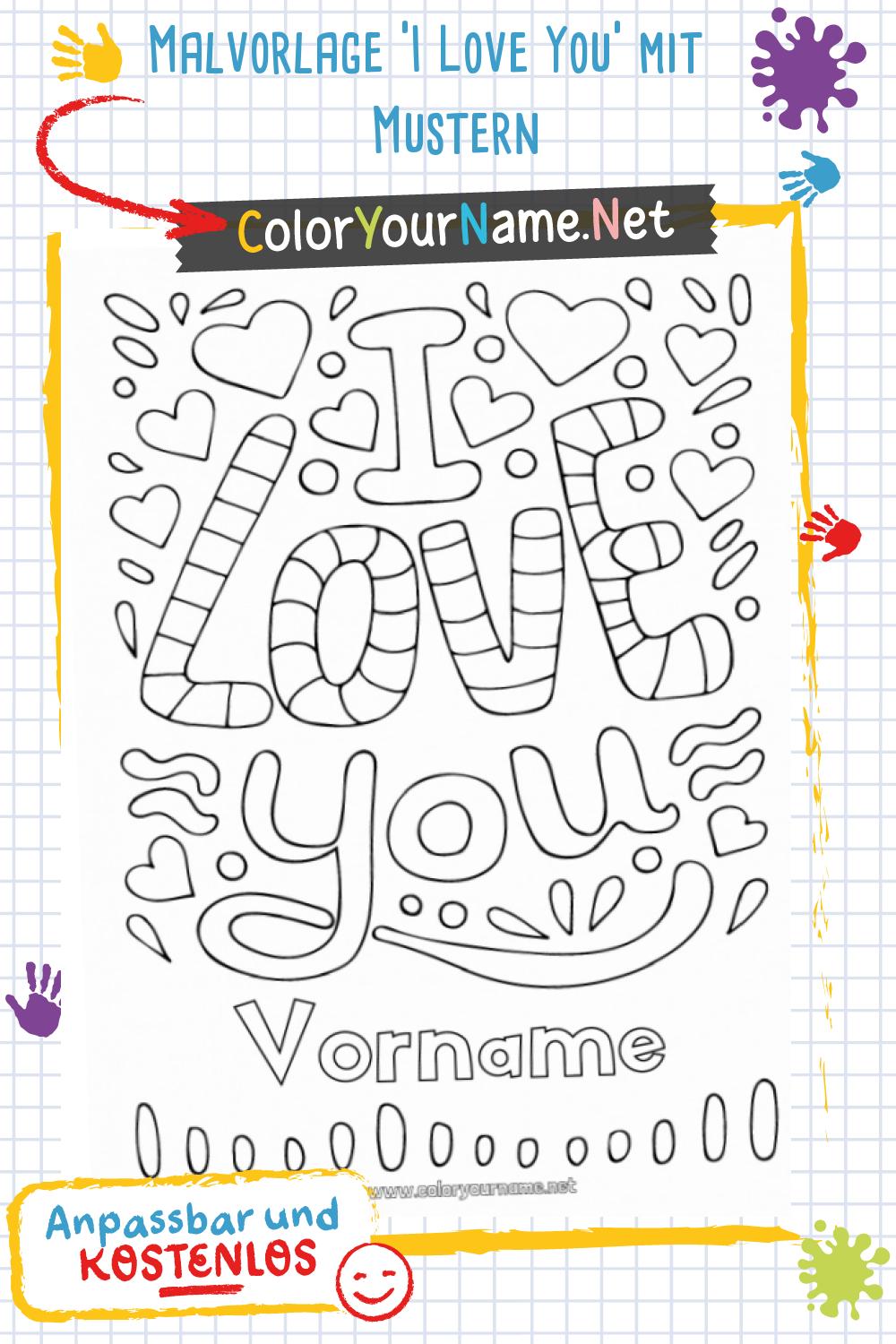  Foto zu Malvorlage 'I Love You' mit Mustern 